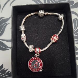 Alabama Crimson Tide Red and Silver Charm Bracelet